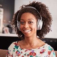 Woman using noise canceling headphones