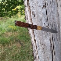 survival knife on a tree